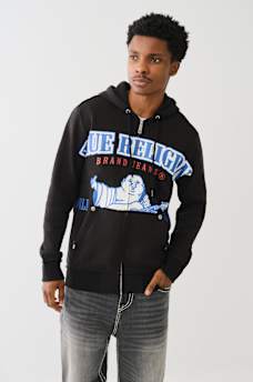 EXAGGERATED ICON RAW TRIM ZIP HOODIE, image 2