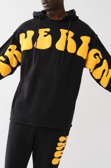 PUFF PRINT RAW HEM HOODIE, image 1