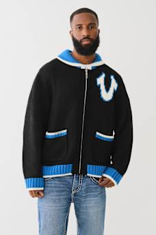 LOGO CHUNKY KNIT ZIP CARDIGAN