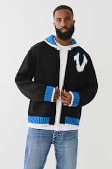LOGO CHUNKY KNIT ZIP CARDIGAN