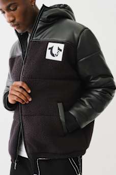 SHERPA FAUX LEATHER PUFFER JACKET, image 1