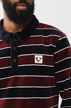 VELVET STRIPED LONG SLEEVE POLO SHIRT, image 2