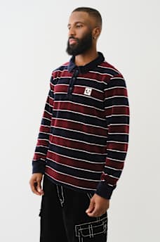 VELVET STRIPED LONG SLEEVE POLO SHIRT, image 4