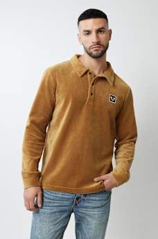 VELVET LONG SLEEVE POLO SHIRT, image 1