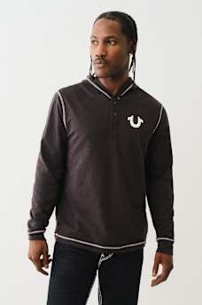 HOODED FLATLOCK HENLEY TEE, image 2