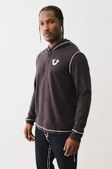 HOODED FLATLOCK HENLEY TEE, image 3