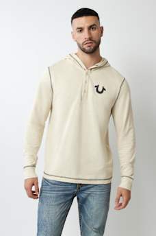 HOODED FLATLOCK HENLEY TEE, image 2