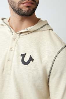 HOODED FLATLOCK HENLEY TEE, image 3