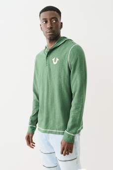 HOODED FLATLOCK HENLEY TEE, image 3