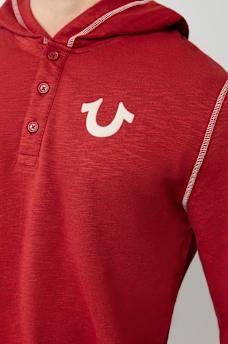 HOODED FLATLOCK HENLEY TEE, image 3