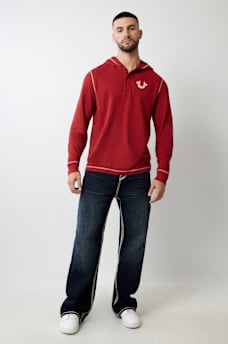 HOODED FLATLOCK HENLEY TEE, image 6