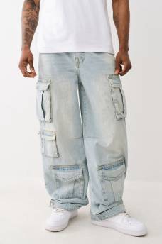 LIGHT WASH BAGGY CARGO JEAN, image 2