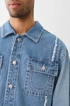 FRAYED BIG T DENIM JACKET , image 3