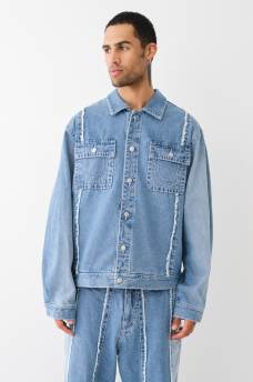 FRAYED BIG T DENIM JACKET , image 1
