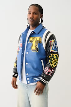 FAUX LEATHER PATCH EMBROIDERY VARSITY JACKET, image 3