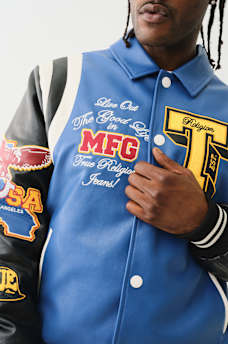 FAUX LEATHER PATCH EMBROIDERY VARSITY JACKET, image 4