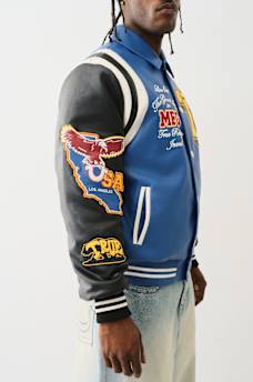 FAUX LEATHER PATCH EMBROIDERY VARSITY JACKET, image 6