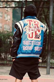 FAUX LEATHER PATCH EMBROIDERY VARSITY JACKET, image 1