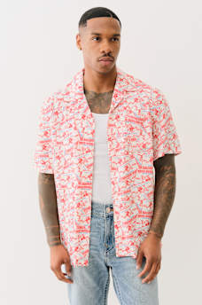 ALLOVER BUDDHA PRINT CAMP COLLAR SHIRT, image 2