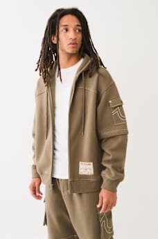 SUDADERA CON CAPUCHA Y CIERRE HOLGADA TIPO CARGO REMIX