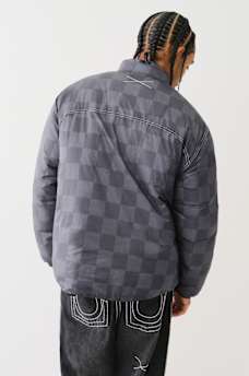 EMBROIDERED CHECKERED PUFFER JACKET , image 4