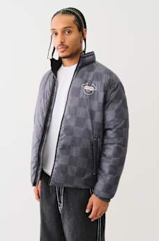 EMBROIDERED CHECKERED PUFFER JACKET , image 5