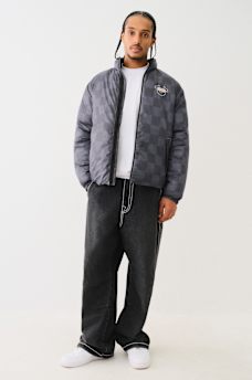 EMBROIDERED CHECKERED PUFFER JACKET , image 6