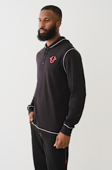 FLOCKED LOGO HOODED HENLEY TEE, image 5