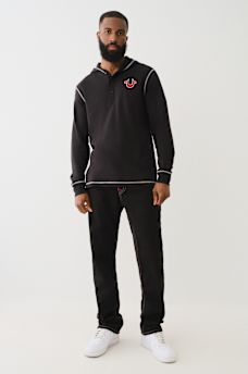 FLOCKED LOGO HOODED HENLEY TEE, image 6