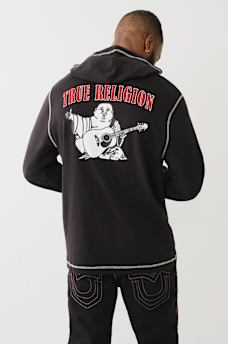 FLOCKED LOGO HOODED HENLEY TEE, image 1