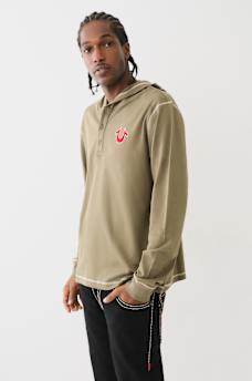 FLOCKED LOGO HOODED HENLEY TEE, image 2