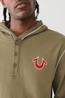 FLOCKED LOGO HOODED HENLEY TEE, image 3