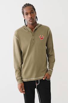 FLOCKED LOGO HOODED HENLEY TEE, image 5