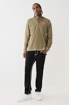 FLOCKED LOGO HOODED HENLEY TEE, image 6