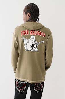 FLOCKED LOGO HOODED HENLEY TEE, image 1