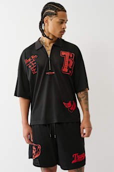 OVERSIZED MESH JERSEY POLO SHIRT, image 1