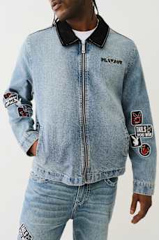 TRUE RELIGION X PLAYBOY BIG T DENIM WORKWEAR JACKET, image 1