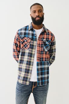 PLAID PATCHWORK LONG SLEEVE FLANNEL SHIRT, image 2