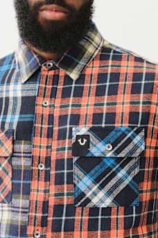 PLAID PATCHWORK LONG SLEEVE FLANNEL SHIRT, image 3