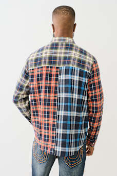 PLAID PATCHWORK LONG SLEEVE FLANNEL SHIRT, image 4