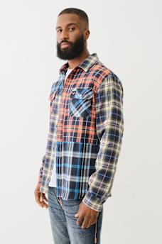 PLAID PATCHWORK LONG SLEEVE FLANNEL SHIRT, image 5