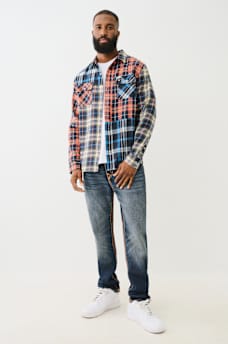 PLAID PATCHWORK LONG SLEEVE FLANNEL SHIRT, image 6