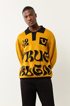 LONG SLEEVE WAVY LOGO POLO SWEATER, image 3
