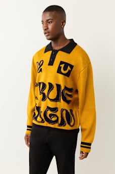 LONG SLEEVE WAVY LOGO POLO SWEATER, image 5