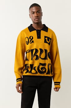 LONG SLEEVE WAVY LOGO POLO SWEATER, image 1