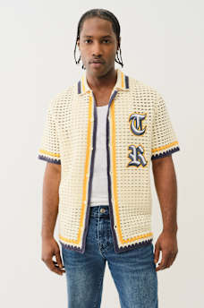 KNIT LOGO CAMP COLLAR SHIRT, image 1