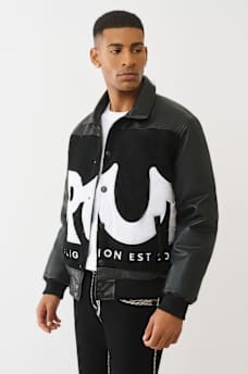 LOGO FAUX LEATHER SHERPA BOMBER JACKET, image 2