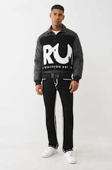 LOGO FAUX LEATHER SHERPA BOMBER JACKET, image 6