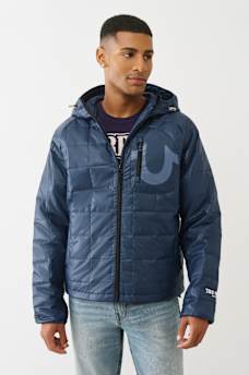 GEO QUILTED HOODED PUFFER JACKET, image 1