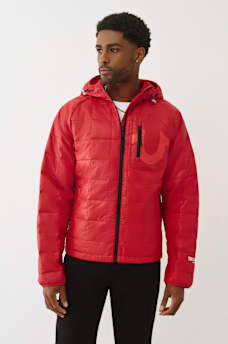 GEO QUILTED HOODED PUFFER JACKET, image 1